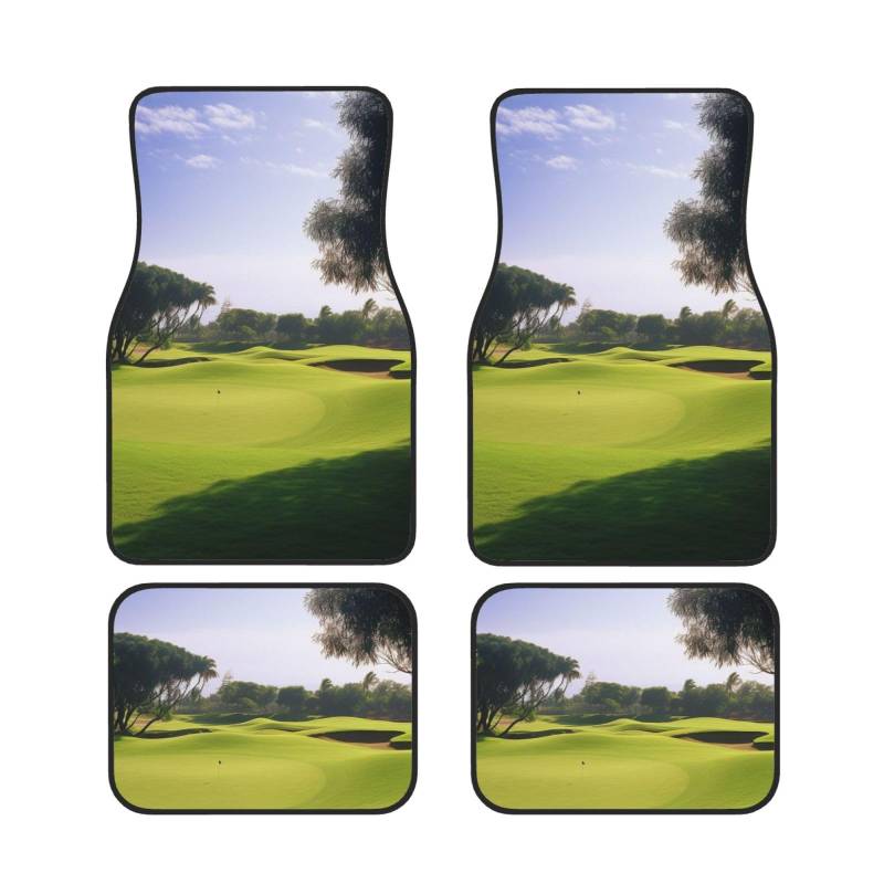 Golf Course Art Printed Auto Fußmatten Set 4 Stück - Universal Anti-Rutsch Auto Zubehör Automatten für Autos, Automotive, Limousine, LKW, SUV von JCVOTREL
