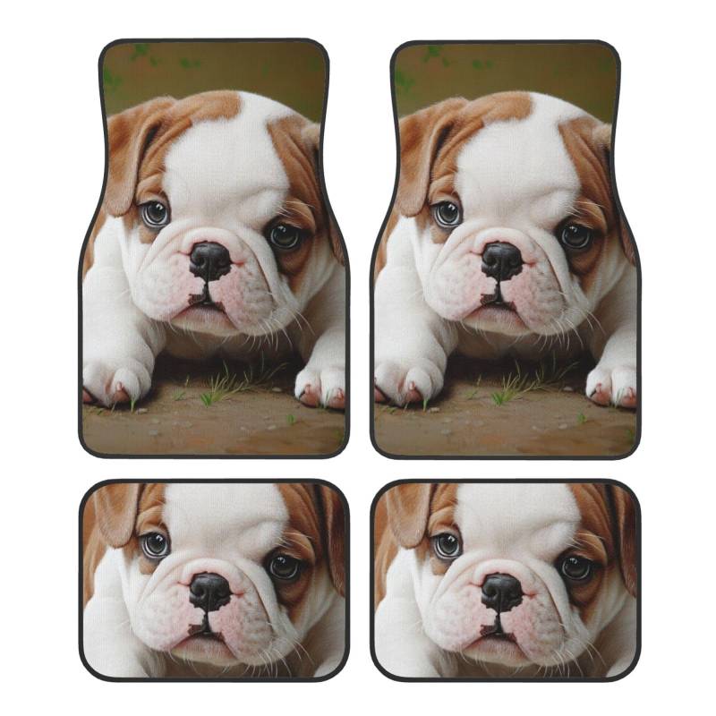 Niedliche Bulldogge Welpe bedruckte Auto-Fußmatten Set von 4 - Universal Autozubehör Fahrzeuginnenraum Matten für Autos LKW SUV Komplettes Set von JCVOTREL