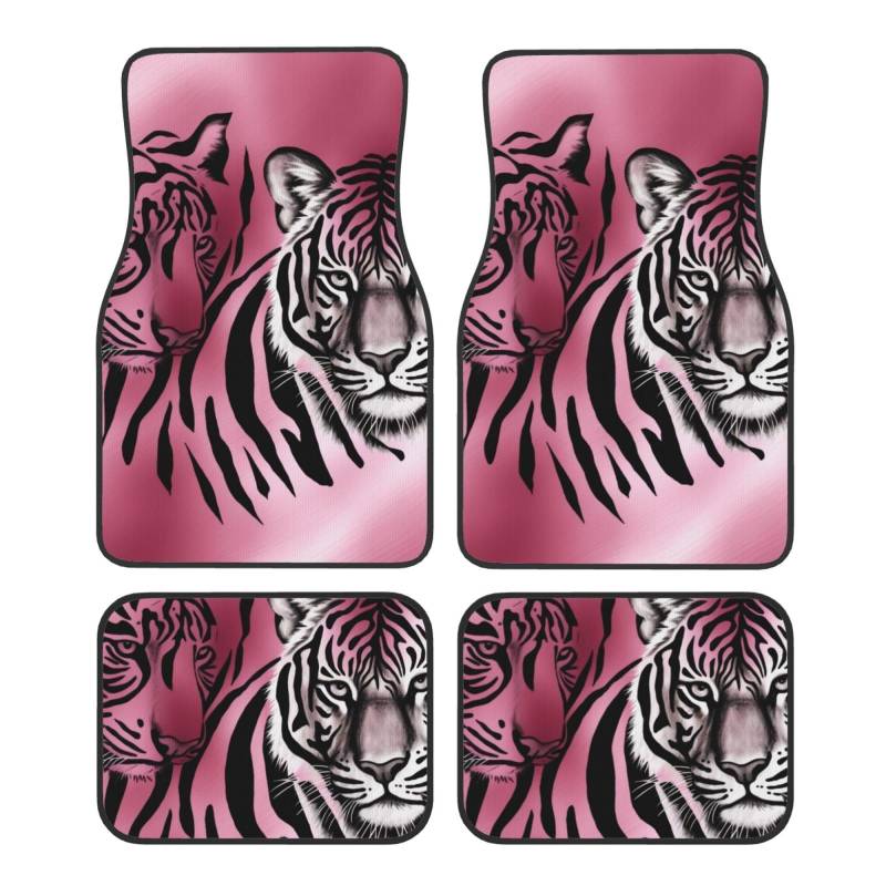Zebra Tiger Leopard Rosa Bedruckte Auto Fußmatten Set von 4 - Universal Auto Zubehör Fahrzeug Innenraum Matten für PKW LKW SUV Komplettes Set von JCVOTREL