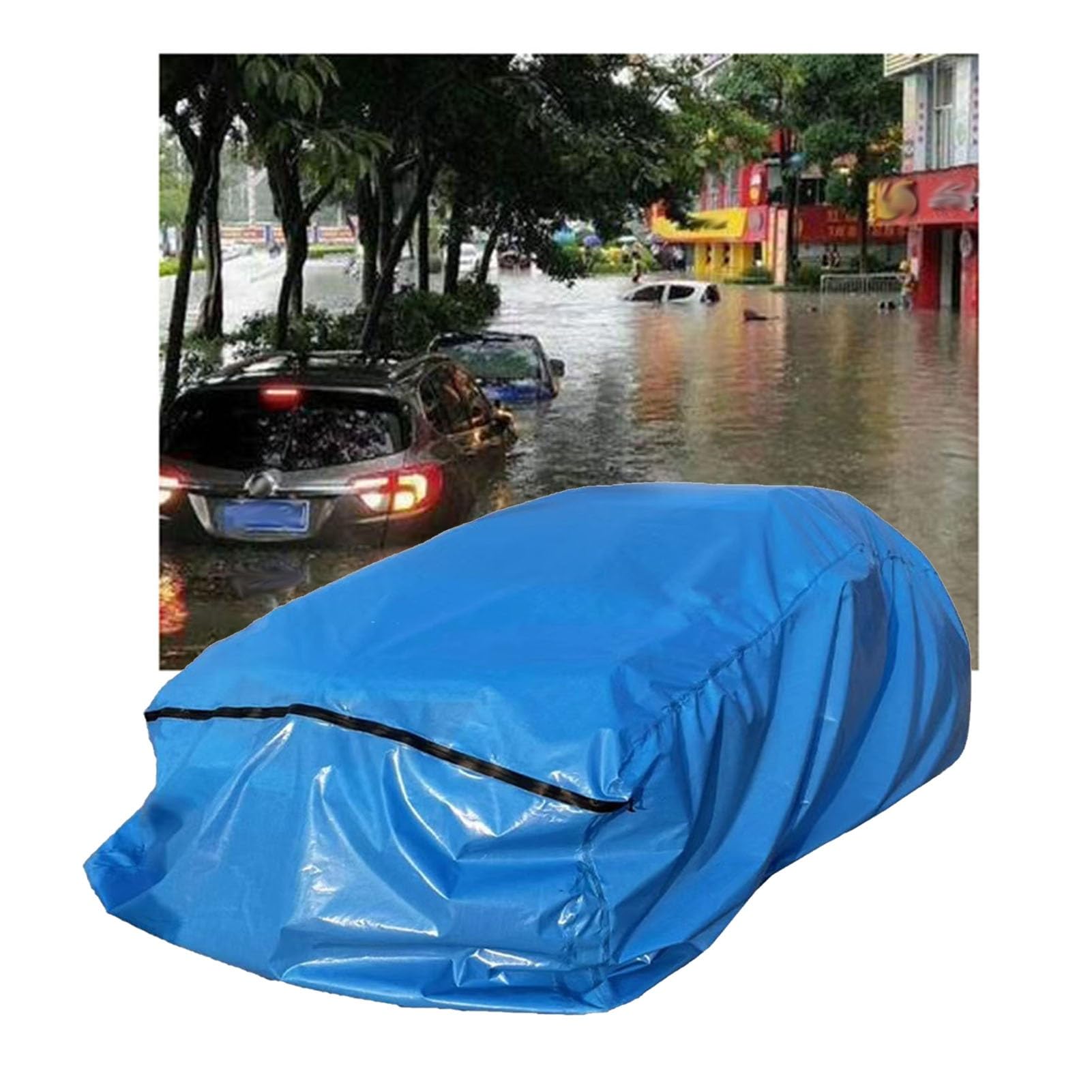 Autoabdeckung ﻿ Vollständig Geschlossene Versiegelte Autoabdeckung Zur Überschwemmungsverhütung, Indoor Outdoor Staubdichte Volle Außen Abdeckung Autotasche Mit Reißverschluss, Heavy Duty PVC Auto Pla von JCWGLY