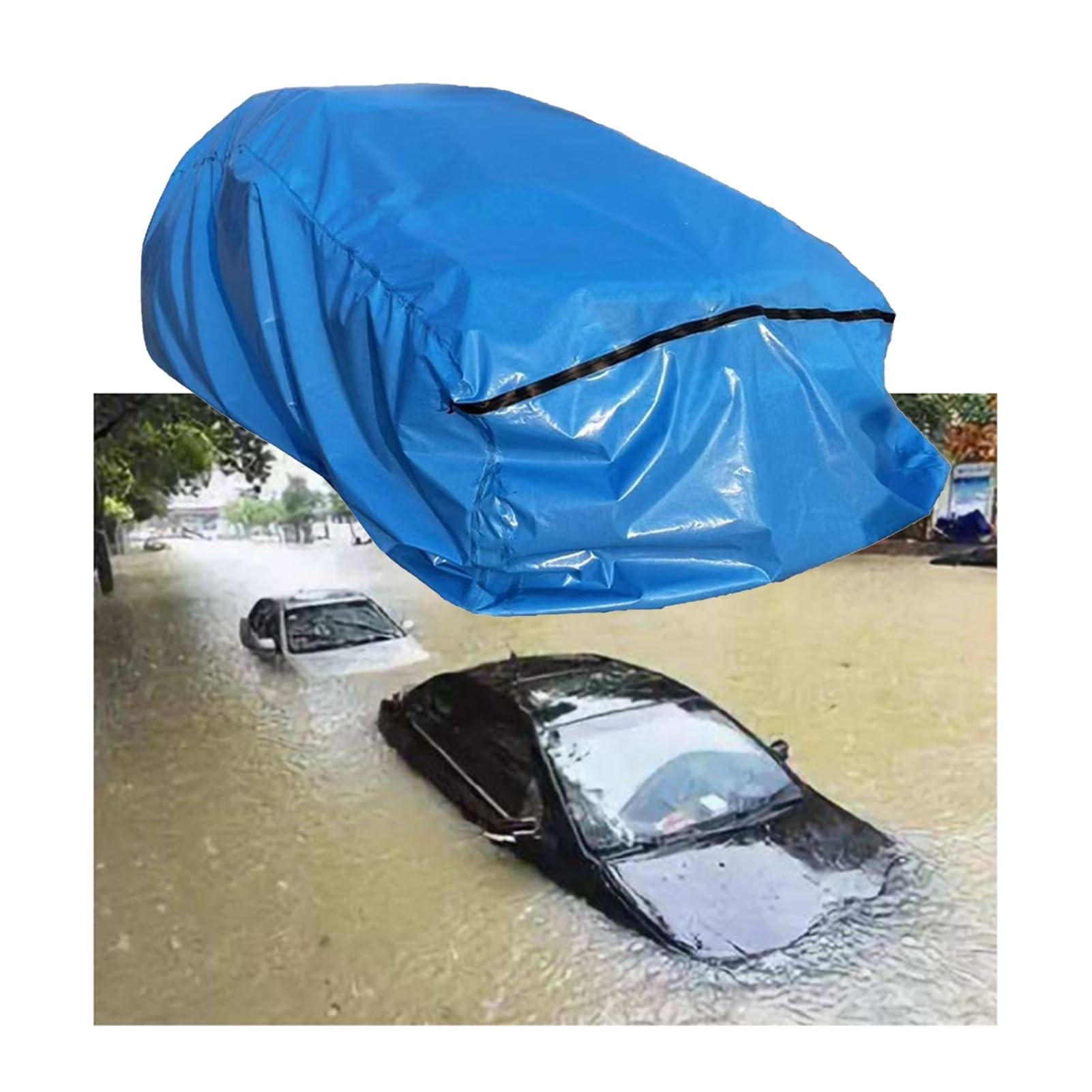 Autoabdeckung ﻿ Vollständig Versiegelte Auto-Hochwasserabdeckung Mit Wasserdichtem Reißverschluss Für Jedes Wetter, Staub- Und wasserdichte PVC-Autoabdeckung Für Den Außenbereich Für Limousinen, SUVs von JCWGLY