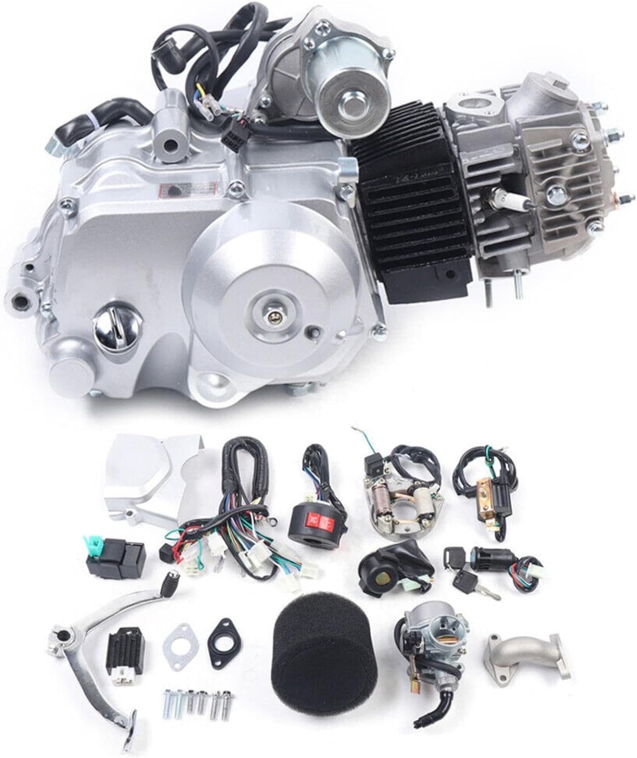 125cc ATV Motor 4 Takt Motor Halbautomatisch Go Kart Motor Einzylinder Motor Luftgekühlt Elektrischer Start mit Verkabelung + Luftfilter + Kettenkasten für Pitbike, Dirtbike, Buggy 125cc ATV Motor 4 Takt Motor Halbautomatisch Go Kart Motor Einzylinder Motor Luftgekühlt Elektrischer Start mit Verkabelung + Luftfilter + Kettenkasten für Pitbike, Dirtbike, Buggy von JDBDU