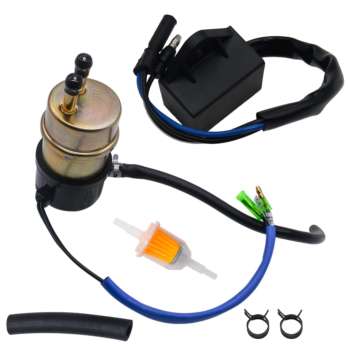 JDLLONG Elektrische Kraftstoffpumpe 49040-1055, 12 V, für Kawasaki Mule 2510 3010 3000 3020 2500 2520 1000 (8 mm In/Outlet) mit 27034-1053 Kraftstoffpumpen-Abschaltrelais von JDLLONG