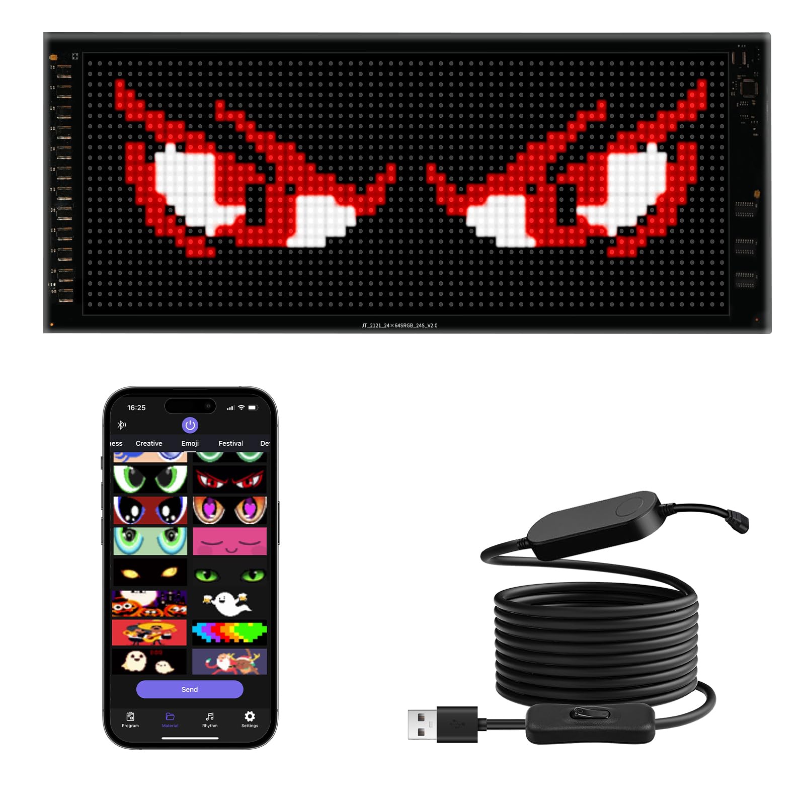 JDVOOTD Doppelreihig Scrollen Led Anzeigetafel| 27 X 12cm | Programmierbar LED Laufschrift Dislplay mit Bluetooth-App | Led Laufschrift USB 5V/2A | Vielseitig für Shop, Werbung & Party-Deko von JDVOOTD