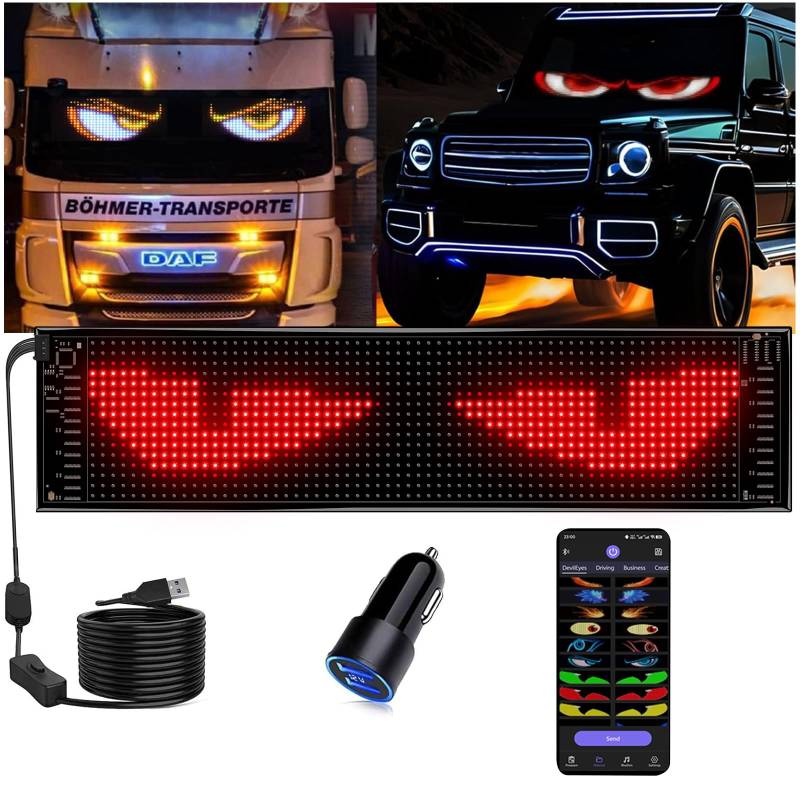 JDVOOTD Vollfarbig Programmierbar LED Laufschrift Dislplay - 68 x12CM Flexible LED Anzeige Board - 5V/2A 5.0 Bluetooth APP Control LED Schild - DIY Vielseitig für Werbung, Graffiti, Text, Animation von JDVOOTD