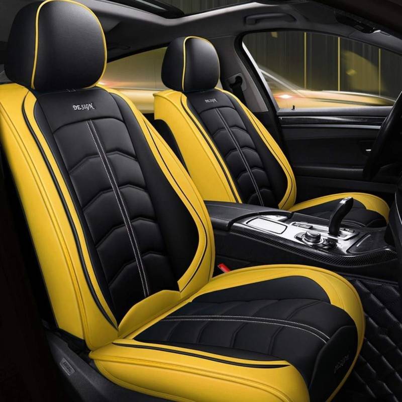 Autositzbezug, Vorne Hinten 5 Seat Full Set Universal Leder Four Seasons Pad Kompatibel Airbag Seat Protectors Wasserdicht. (Farbe : Gelb) von JDWBT