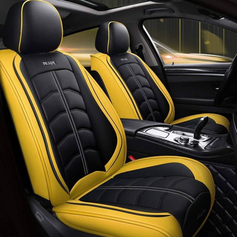 JDWBT Autositzbezug, Vorne Hinten 5 Seat Full Set Universal Leder Four Seasons Pad Kompatibel Airbag Seat Protectors Wasserdicht. (Farbe : Gelb) von JDWBT