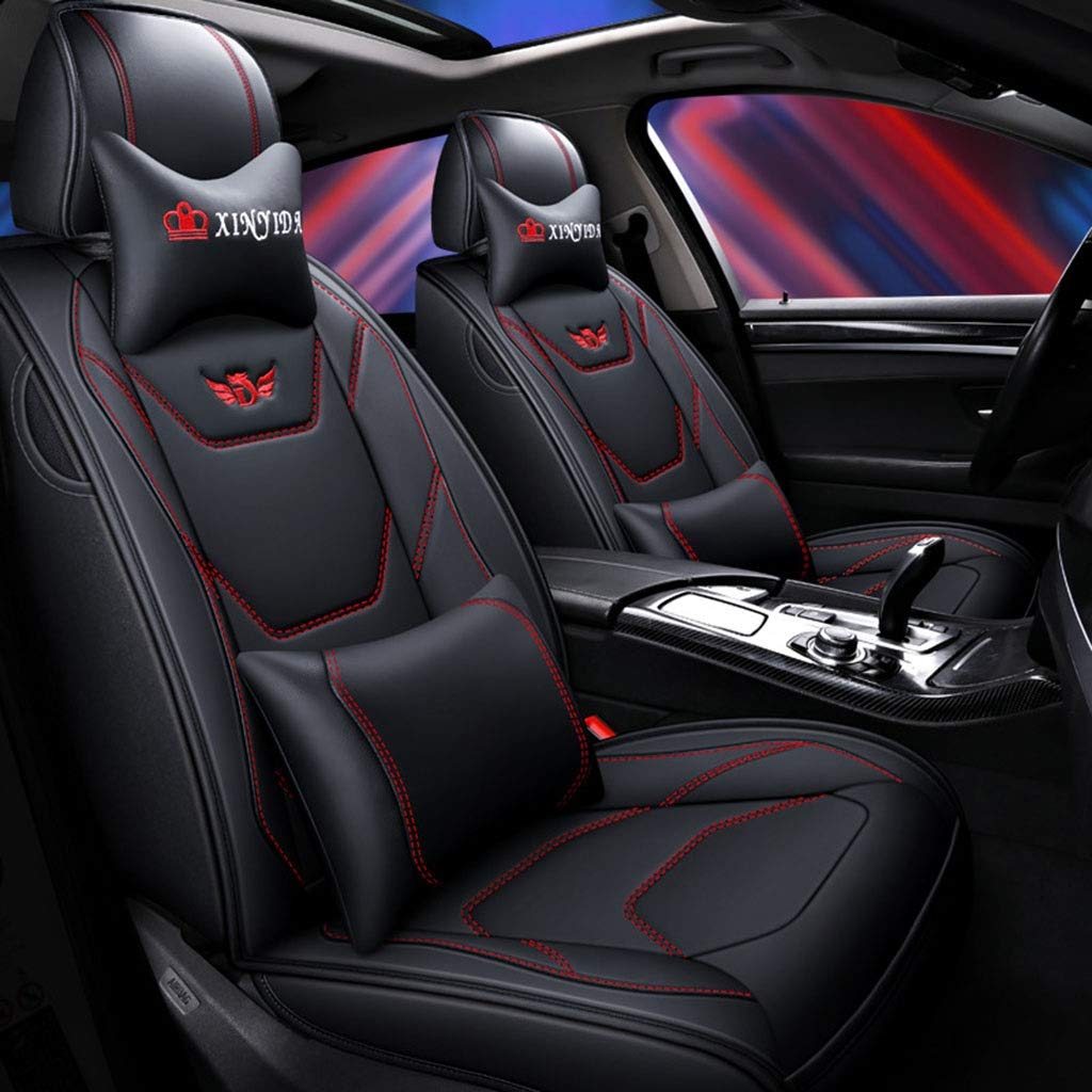JDWBT Auto Sitzbezüge Set Leder, Luxus Full Set Universal Vorne Hinten Sitz Auto Innen Kissen Fit 5 Sitze Auto Atmungsaktiv Komfortabel (Color : Black red) von JDWBT