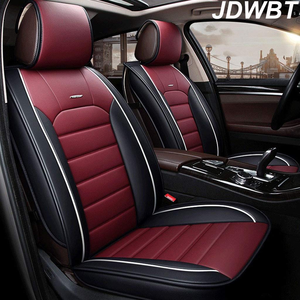 JDWBT Autositzbezüge, 5-Sitzer-Komplettsatz Universal-kompatible Airbags vorne und hinten atmungsaktiv hochwertiges Leder Comfort Protector Cushion (Farbe : Rot) von JDWBT