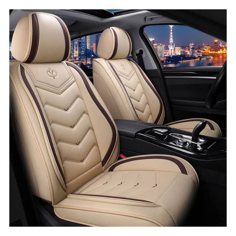 Autositzbezüge Set Leder,Autositzschoner Set Universal,Schonbezüge Auto Komplettset 5-Sitze,Sitzbezüge Auto-Beige (beige) von JDWBT