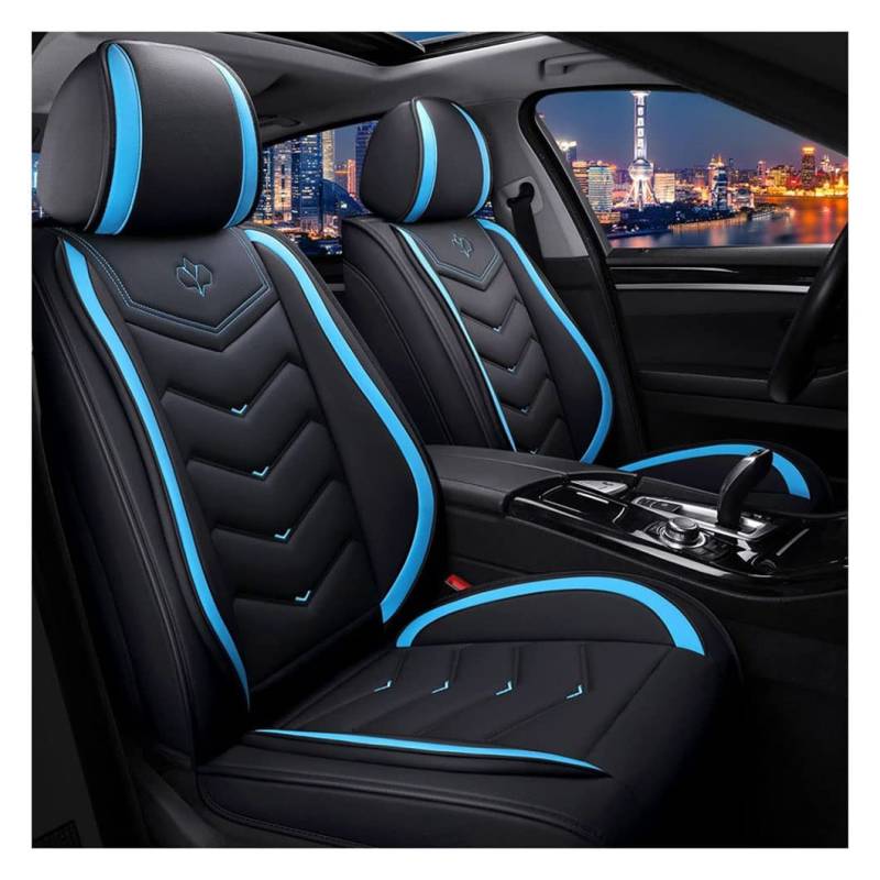 JDWBT Autositzbezüge Set Leder,Autositzschoner Set Universal,Schonbezüge Auto Komplettset 5-Sitze,Sitzbezüge Auto-Schwarz Blau (schwarz blau) von JDWBT