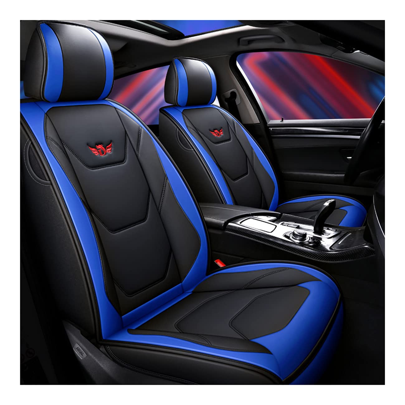 JDWBT Autositzbezug Set, Vorne Hinten 5 Sitz Voll Set Universal Leder Pad Kompatibel Airbag Seat Protectors Wasserdicht (Farbe : Blau) von JDWBT