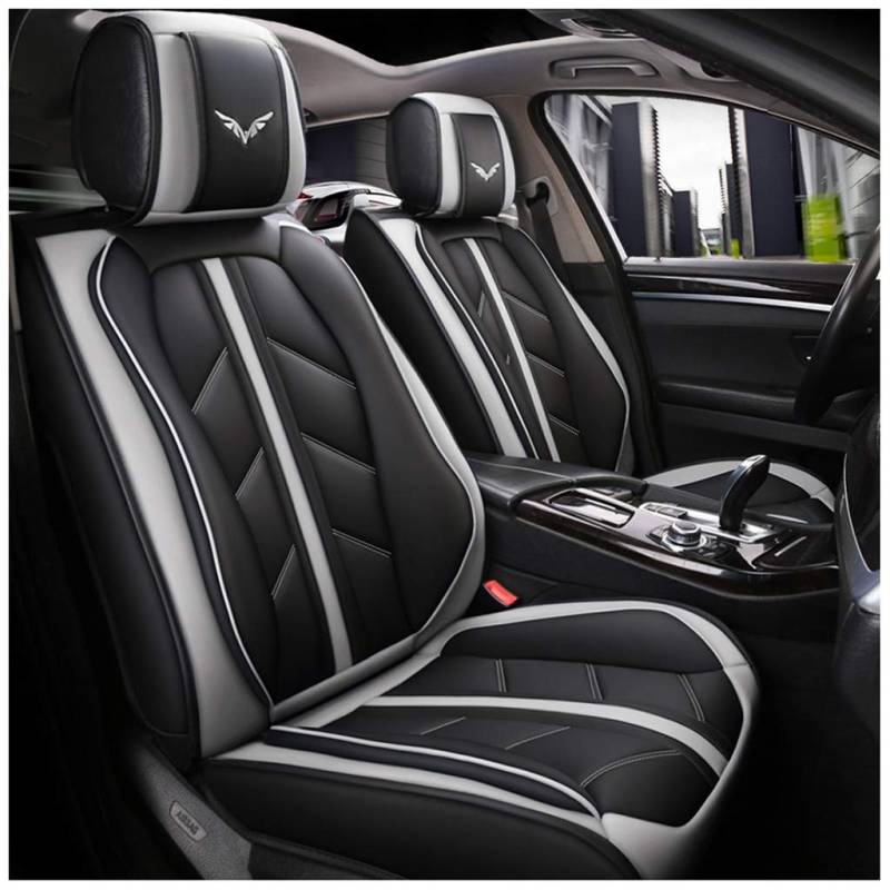 JDWBT Sitzbezüge Leder, vorderer und hinterer 5-Sitzer-Komplettsatz, Universal-Leder, Vier Jahreszeiten, kompatibel mit Airbag-Sitzprotektoren, wasserdicht. von JDWBT