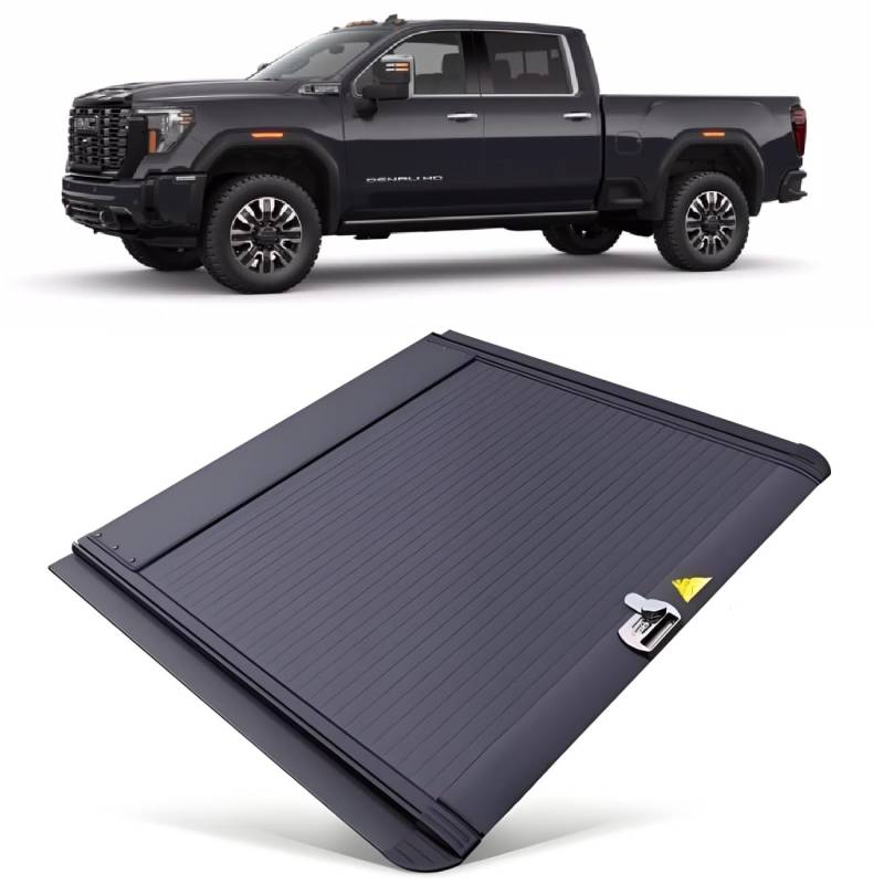 JEBNGX 5,8 Fuß einziehbare harte Ladeflächenabdeckung, kompatibel mit Chevy Silverado, kompatibel mit GMC Sierra 1500 2019–2025, neue Karosserieform, kurze Ladeflächenabdeckung mit Schloss, Pickup-Zub von JEBNGX
