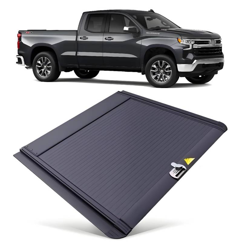JEBNGX 6,5 Fuß einziehbare harte Ladeflächenabdeckung, kompatibel mit Chevy Silverado, kompatibel mit GMC Sierra 1500 2019–2025, neue Karosserie-Ladeflächenabdeckung mit Schloss, Pickup-Zubehör(Combin von JEBNGX