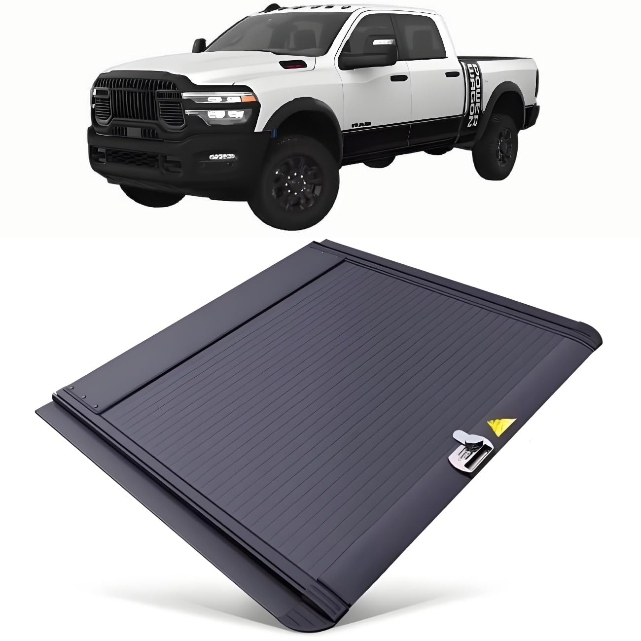 JEBNGX 8 Fuß einziehbare Harte Ladeflächenabdeckung, kompatibel mit Dodge RAM 1500 2500 3500 2005-2024 2025, Lange Ladeflächenabdeckung mit Schloss, Pickup-Zubehör(Combination Lock) von JEBNGX