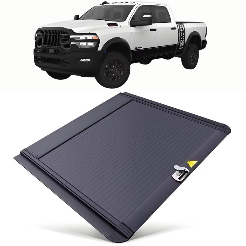 JEBNGX 8 Fuß einziehbare Harte Ladeflächenabdeckung, kompatibel mit Dodge RAM 1500 2500 3500 2005-2024 2025, Lange Ladeflächenabdeckung mit Schloss, Pickup-Zubehör(Combination Lock) von JEBNGX