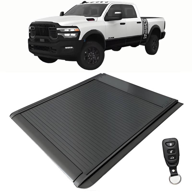 JEBNGX 8 Fuß einziehbare Harte Ladeflächenabdeckung, kompatibel mit Dodge RAM 1500 2500 3500 2005-2024 2025, Lange Ladeflächenabdeckung mit Schloss, Pickup-Zubehör(Electric) von JEBNGX