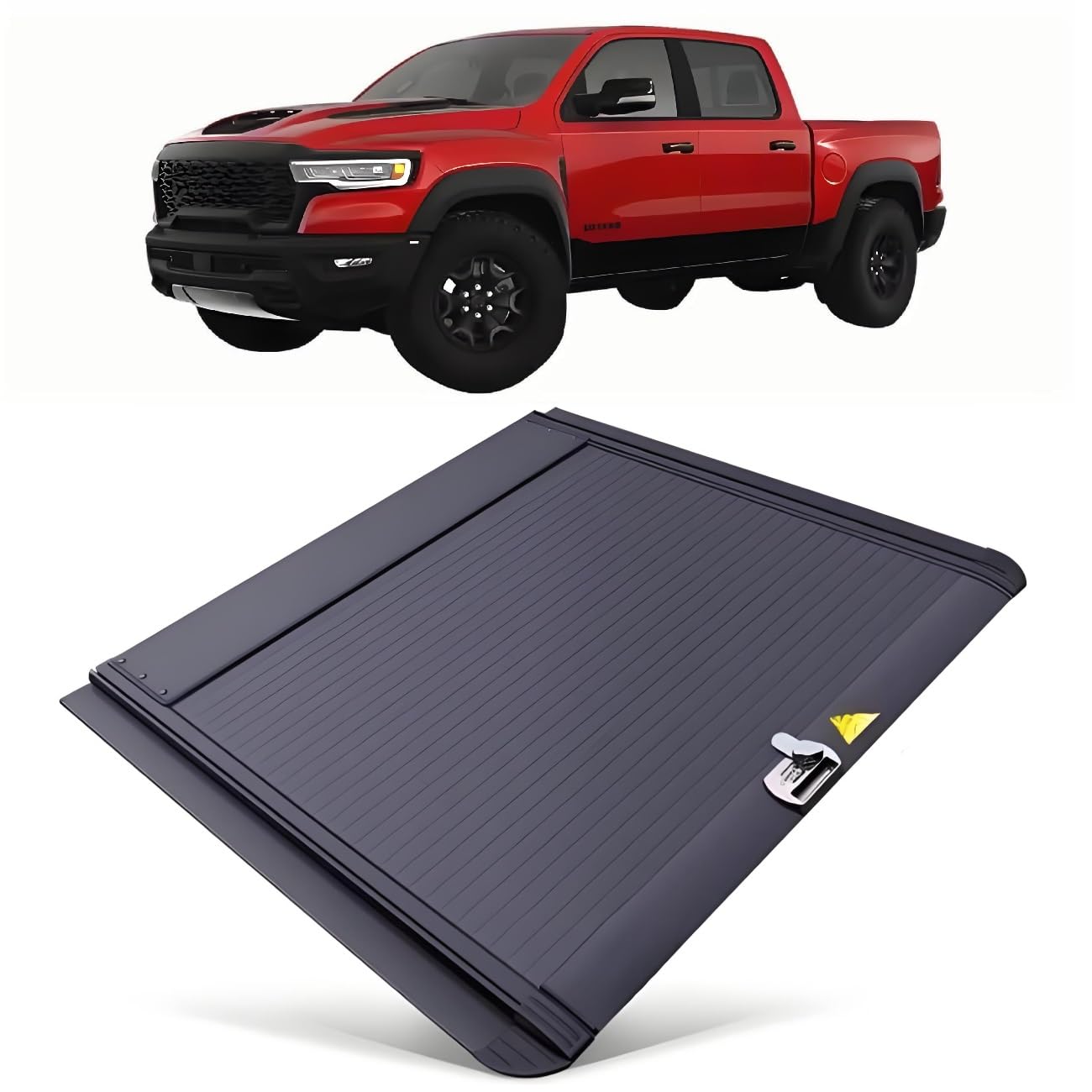 JEBNGX Einziehbare, Harte Ladeflächenabdeckung, kompatibel mit Dodge RAM 1500 2005–2024 2025, 5'7" (67,4"), Ladeflächenabdeckung mit Schloss, 5,7 Fuß, Pickup-Zubehör(Combination Lock) von JEBNGX