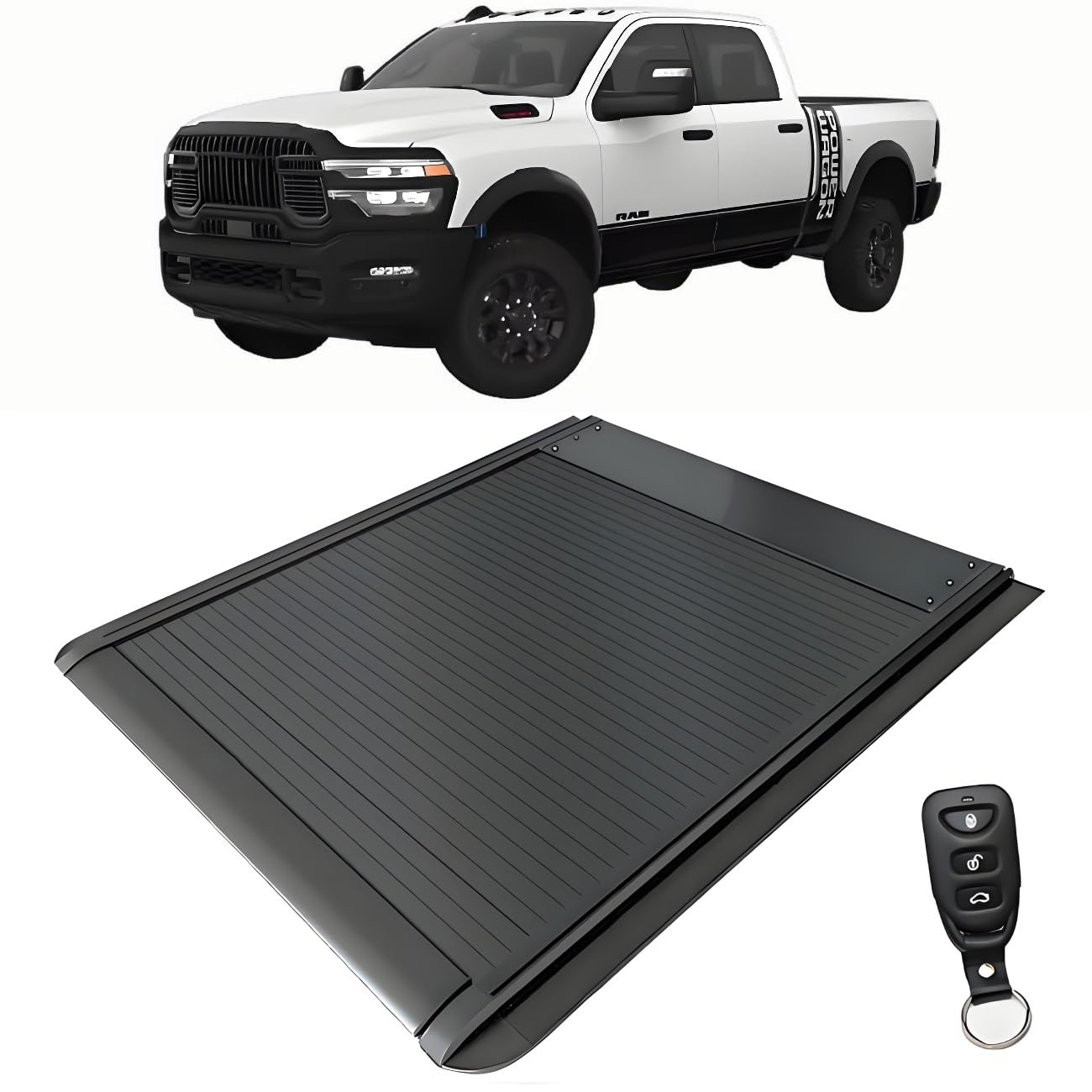 JEBNGX Einziehbare, Harte Ladeflächenabdeckung, kompatibel mit Dodge RAM 2500 2005–2024 2025, 6'4" (76,8") Ladeflächenabdeckung mit Schloss, 6,4ft Pickup-Zubehör(Electric) von JEBNGX