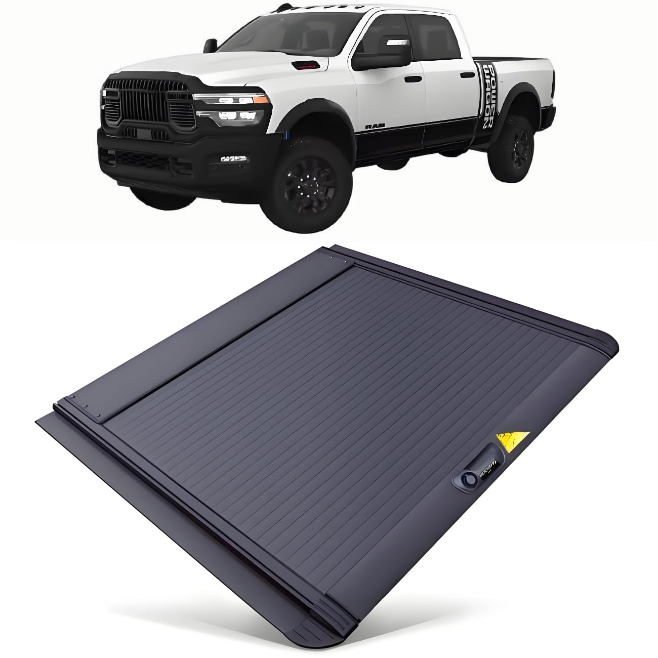JEBNGX Einziehbare, Harte Ladeflächenabdeckung, kompatibel mit Dodge RAM 2500 2005–2024 2025, 6'4" (76,8") Ladeflächenabdeckung mit Schloss, 6,4ft Pickup-Zubehör(Key Lock) von JEBNGX