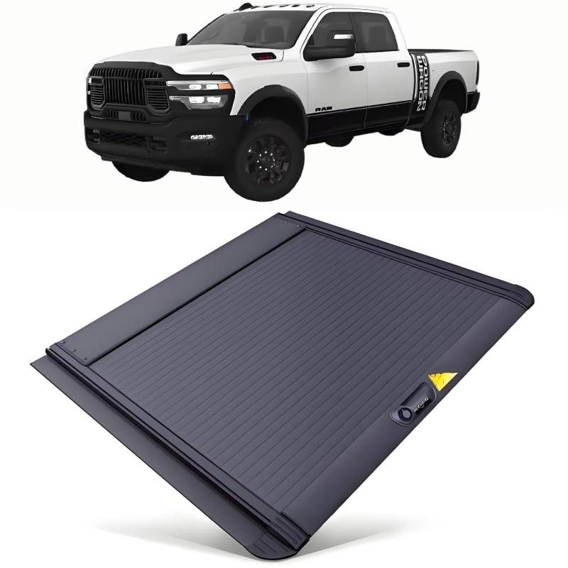 JEBNGX Einziehbare, Harte Ladeflächenabdeckung, kompatibel mit Dodge RAM 2500 2005–2024 2025, 6'4" (76,8") Ladeflächenabdeckung mit Schloss, 6,4ft Pickup-Zubehör(Key Lock) von JEBNGX