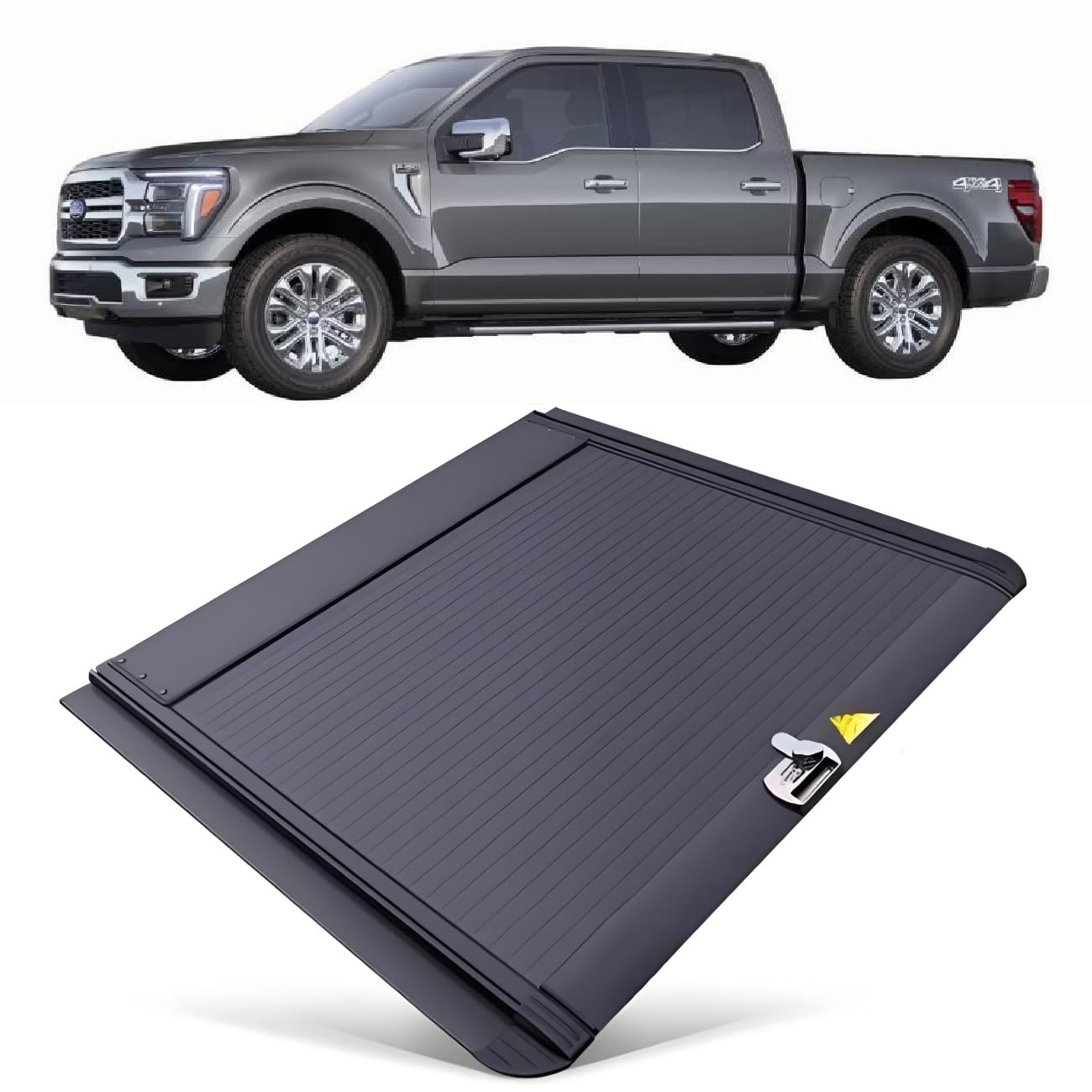 JEBNGX Einziehbare, Harte Ladeflächenabdeckung, kompatibel mit Ford F-150 F150 2015–2025, 5 Fuß 5 Zoll (67,1 Zoll), Kurze Ladeflächenabdeckung mit Schloss, 5,5 Fuß, Pickup-Zubehör(Combination Lock) von JEBNGX