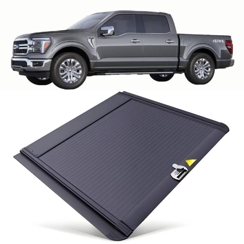 JEBNGX Einziehbare, Harte Ladeflächenabdeckung, kompatibel mit Ford F-150 F150 2015–2025, 5 Fuß 5 Zoll (67,1 Zoll), Kurze Ladeflächenabdeckung mit Schloss, 5,5 Fuß, Pickup-Zubehör(Combination Lock) von JEBNGX