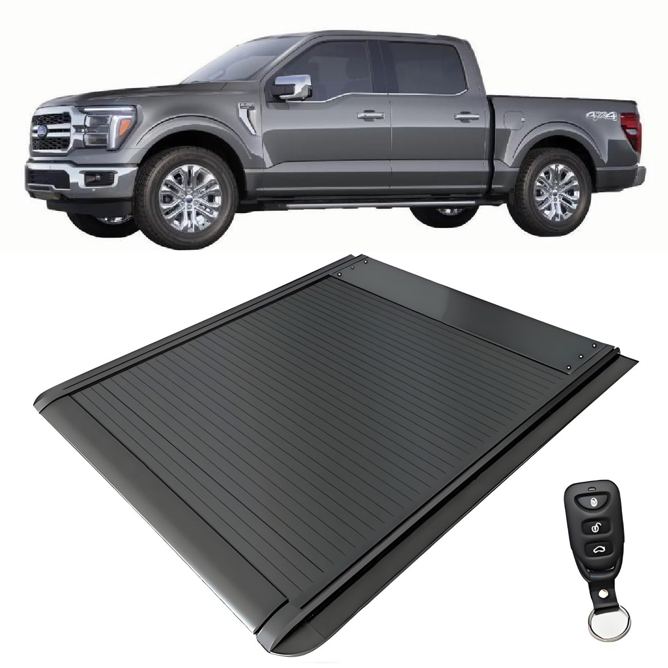JEBNGX Einziehbare, Harte Ladeflächenabdeckung, kompatibel mit Ford F-150 F150 2015–2025, 5 Fuß 5 Zoll (67,1 Zoll), Kurze Ladeflächenabdeckung mit Schloss, 5,5 Fuß, Pickup-Zubehör(Electric) von JEBNGX