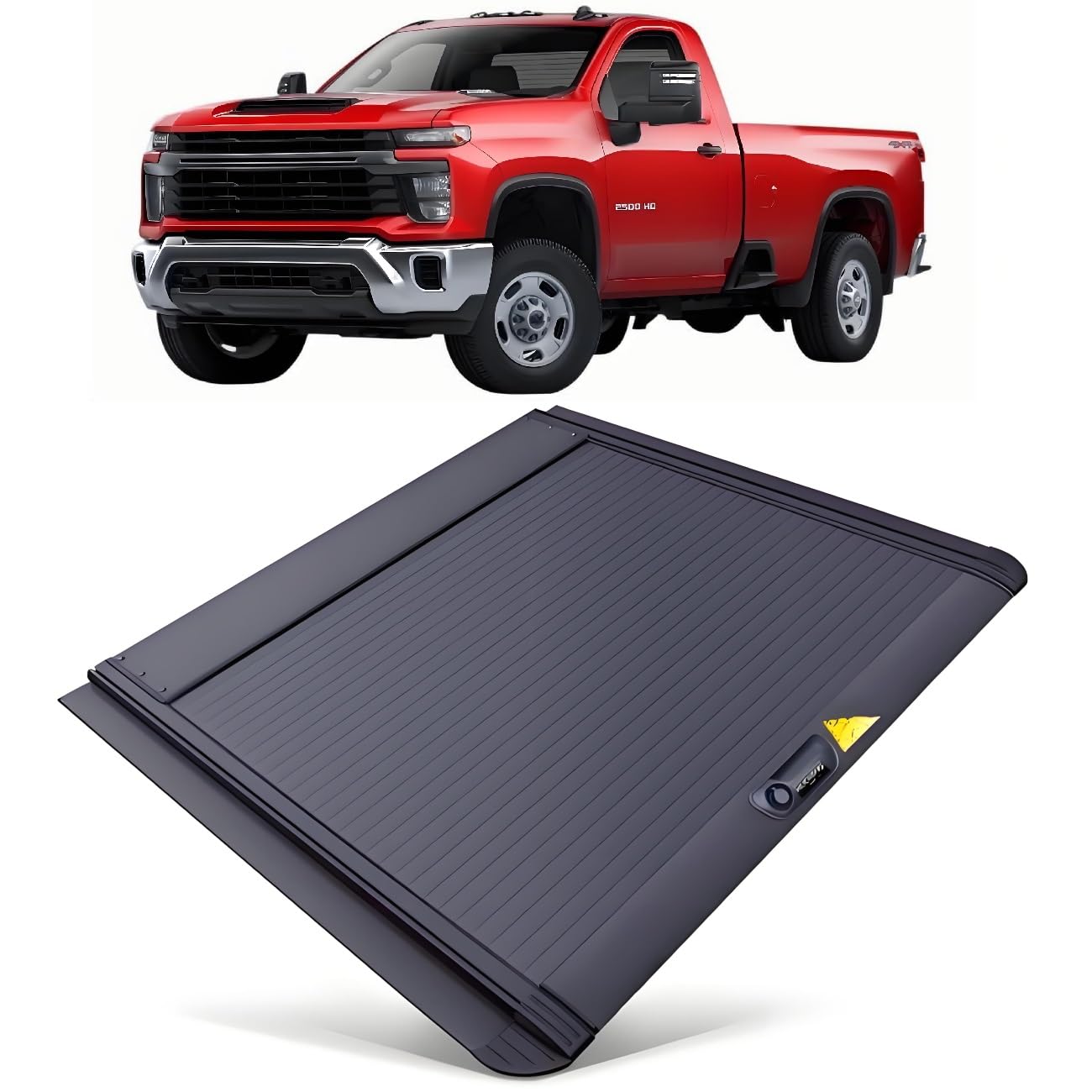 JEBNGX Einziehbare, harte Ladeflächenabdeckung, kompatibel mit Chevy Silverado, kompatibel mit GMC Sierra 1500 2500HD 3500HD 2010–2025, 8 Fuß (97,8 Zoll) lange Ladeflächenabdeckung mit Schloss, Pickup von JEBNGX