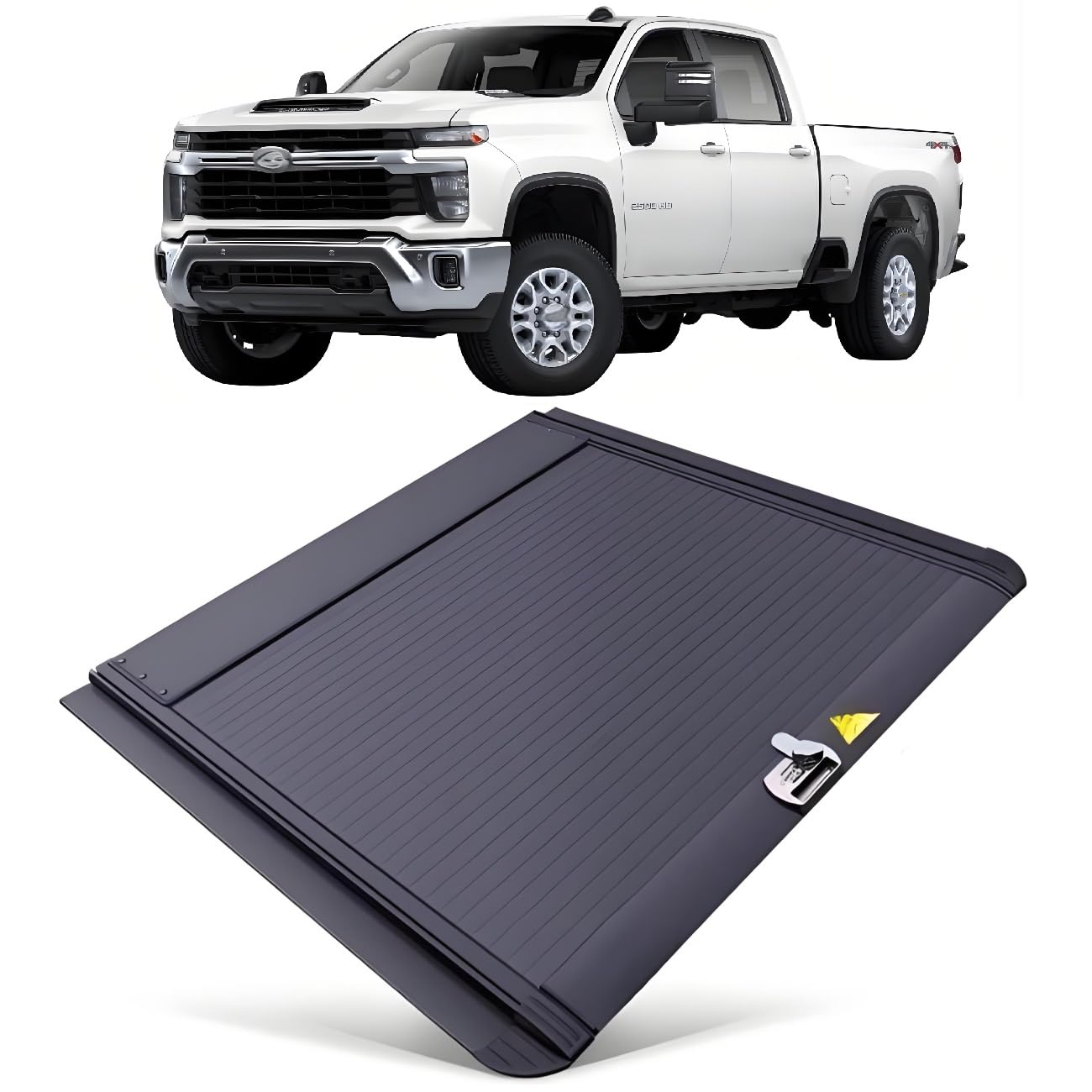 JEBNGX Einziehbare, harte Ladeflächenabdeckung, kompatibel mit Chevy Silverado, kompatibel mit GMC Sierra 2500HD 3500HD 2020–2025, 6,9 Fuß (82 Zoll), Ladeflächenabdeckung mit Schloss, Pickup-Zubehör(C von JEBNGX