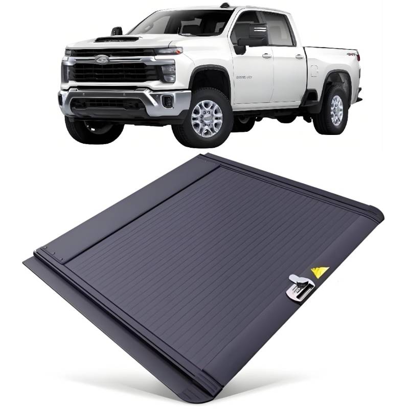 JEBNGX Einziehbare, harte Ladeflächenabdeckung, kompatibel mit Chevy Silverado, kompatibel mit GMC Sierra 2500HD 3500HD 2020–2025, 6,9 Fuß (82 Zoll), Ladeflächenabdeckung mit Schloss, Pickup-Zubehör(C von JEBNGX