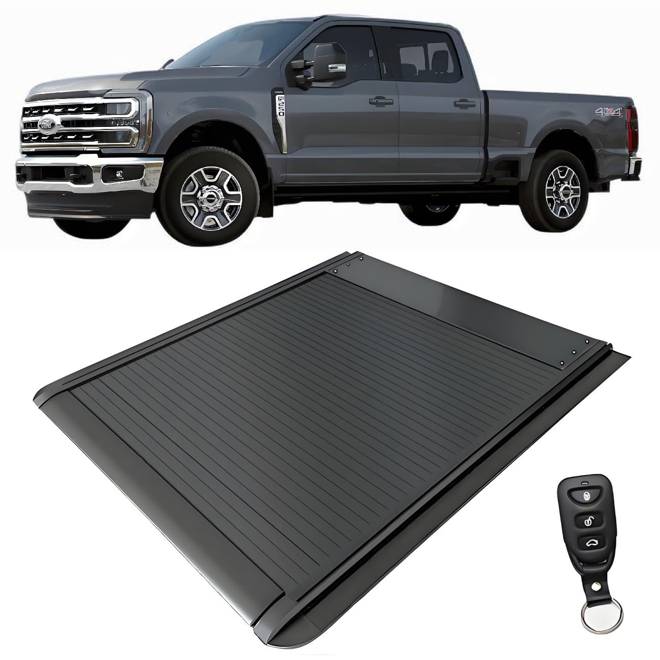 JEBNGX Einziehbare, harte Ladeflächenabdeckung, kompatibel mit Ford F-250 F-350 F-450 Super Duty 2017 2018 2019 2020 2021 2022 2023 2024 2025, 6,75' (82") Ladeflächenabdeckung mit Schloss, Pickup-Zube von JEBNGX