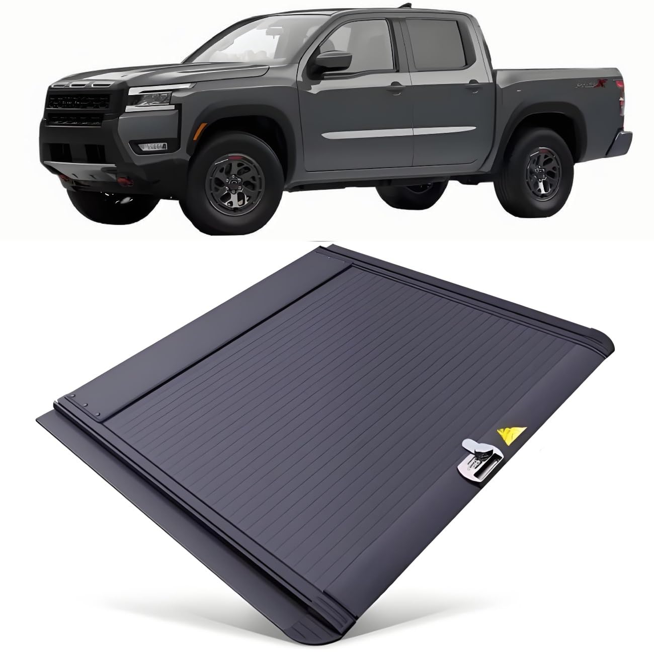 JEBNGX Einziehbare, harte Ladeflächenabdeckung, kompatibel mit Nissan Frontier 2022 2023 2024 2025, 5 Fuß (59,5 Zoll), Crew Cab Standard-Ladeflächenabdeckung mit Schloss, Pickup-Zubehör(Combination lo von JEBNGX