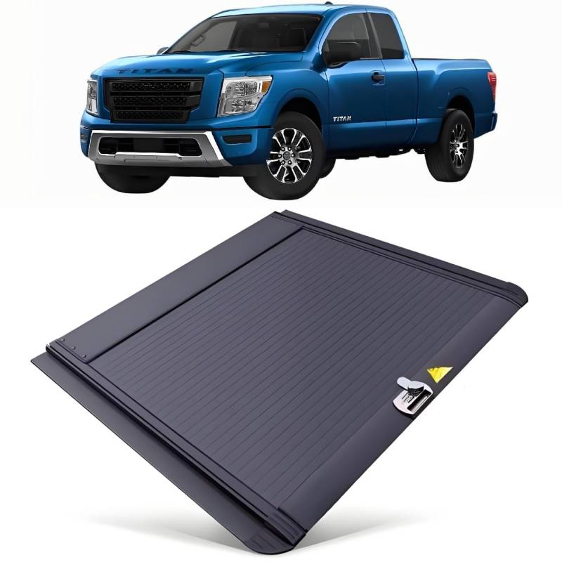 JEBNGX Einziehbare, harte Ladeflächenabdeckung, kompatibel mit Nissan TITAN 2017–2024 2025, Ladeflächenabdeckung mit Schloss, Pickup-Zubehör, 5,7 Fuß Standardbett/6,7 Fuß langes Bett(5.7ft bed Combina von JEBNGX