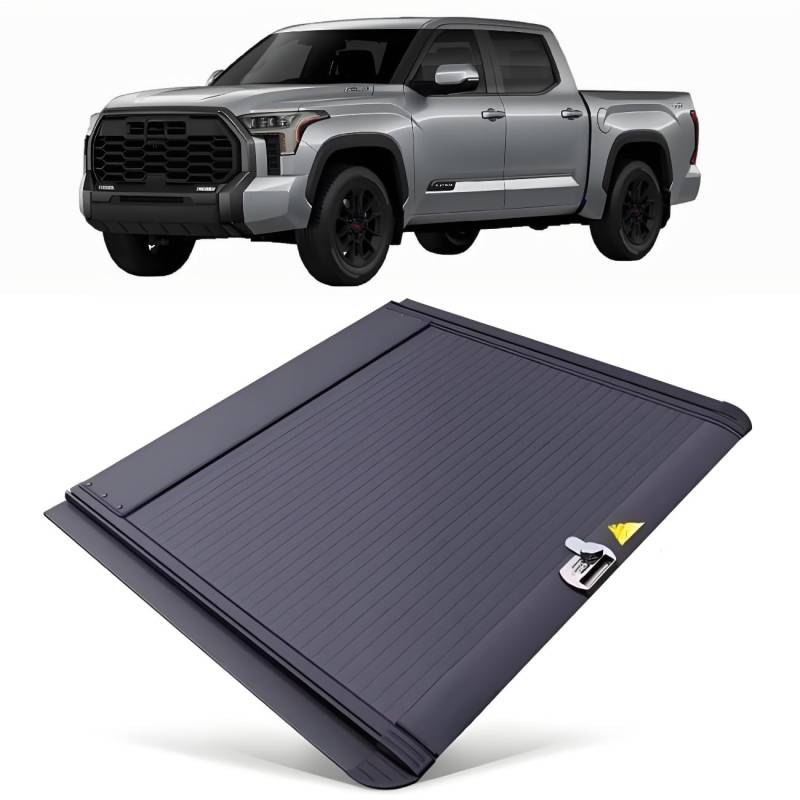 JEBNGX Einziehbare, harte Ladeflächenabdeckung, kompatibel mit Toyota Tundra 2014–2021, Ladeflächenabdeckung mit Schloss, Pickup-Zubehör, 1,67 m kurze Ladefläche/1,97 m Standardladefläche(6.5ft bed Co von JEBNGX