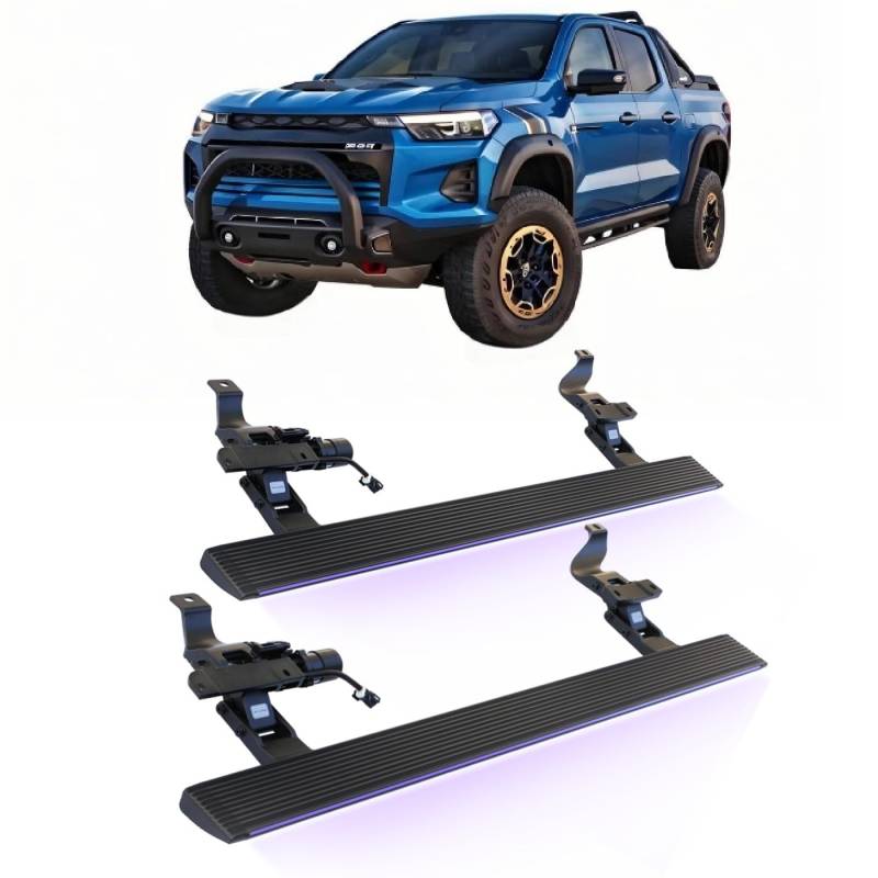 JEBNGX Elektrisch einziehbare Trittbretter, kompatibel mit Chevrolet Colorado Crew Cab 2022 2023 2024 2025, automatische Seitenstufen aus Aluminium, Schienen-Nerf-Bars, Zubehör(Wift Light) von JEBNGX