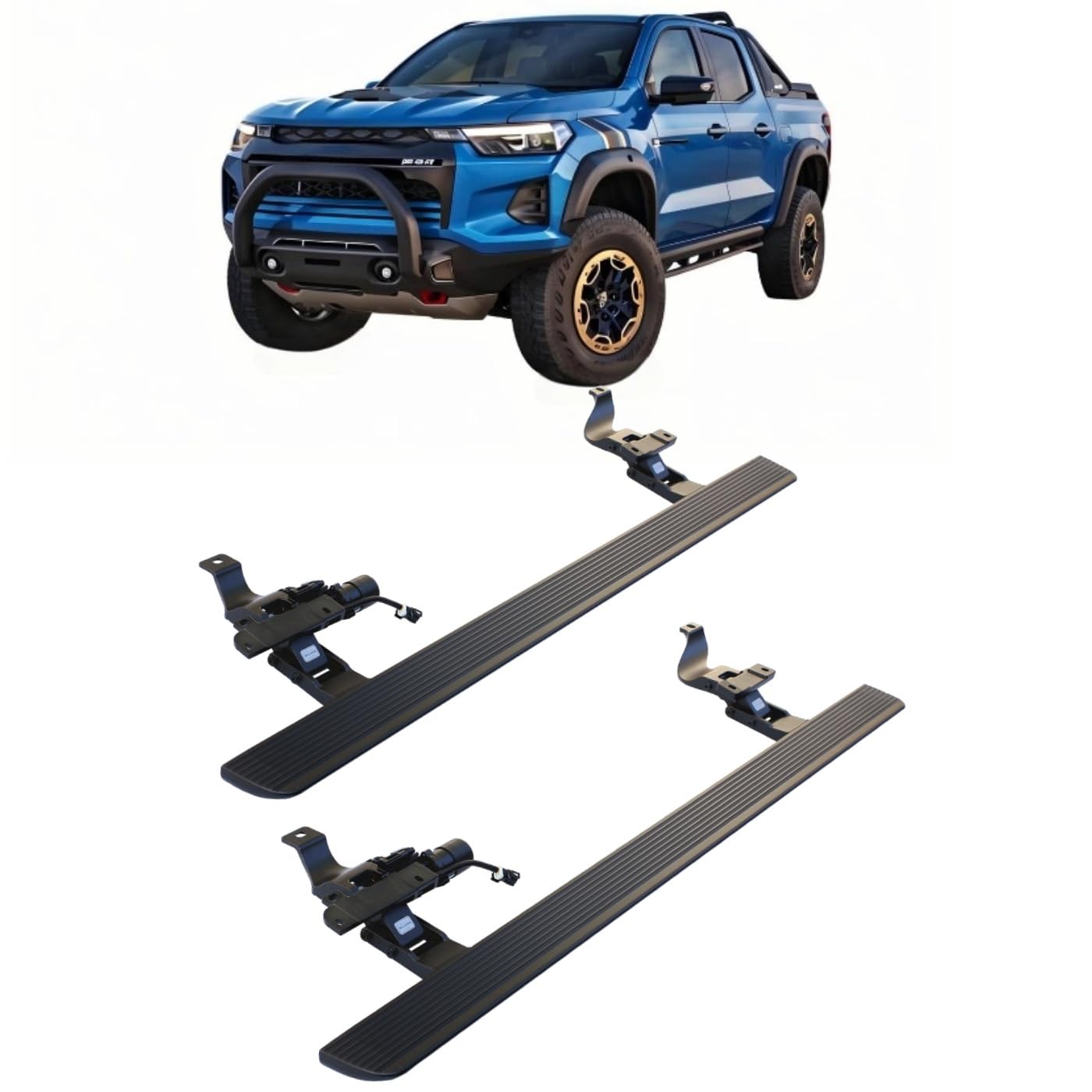 JEBNGX Elektrisch einziehbare Trittbretter, kompatibel mit Chevrolet Colorado Crew Cab 2022 2023 2024 2025, automatische Seitenstufen aus Aluminium, Schienen-Nerf-Bars, Zubehör(Without Light) von JEBNGX
