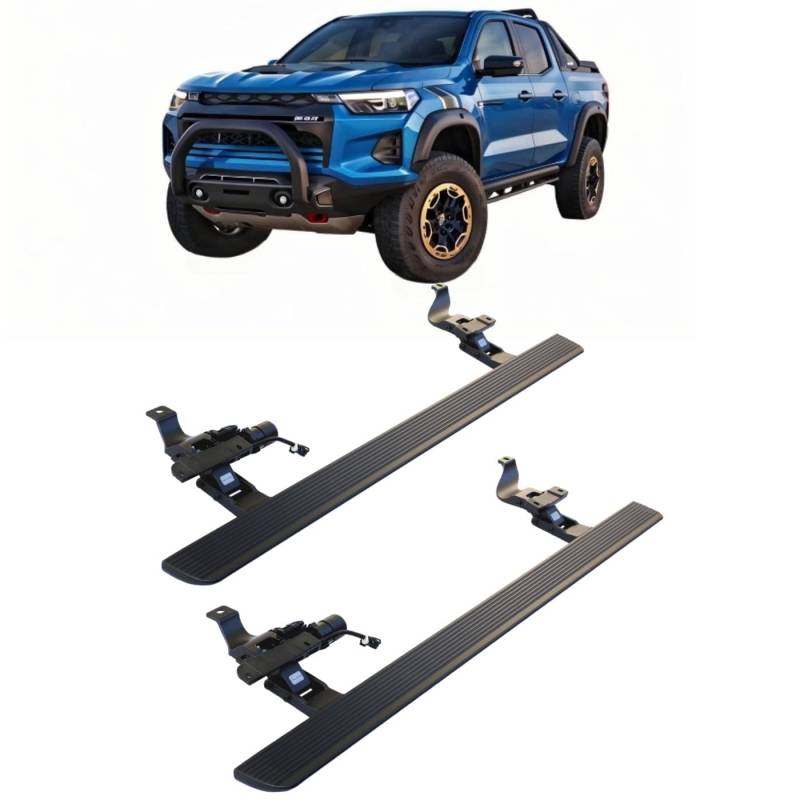 JEBNGX Elektrisch einziehbare Trittbretter, kompatibel mit Chevrolet Colorado Crew Cab 2022 2023 2024 2025, automatische Seitenstufen aus Aluminium, Schienen-Nerf-Bars, Zubehör(Without Light) von JEBNGX