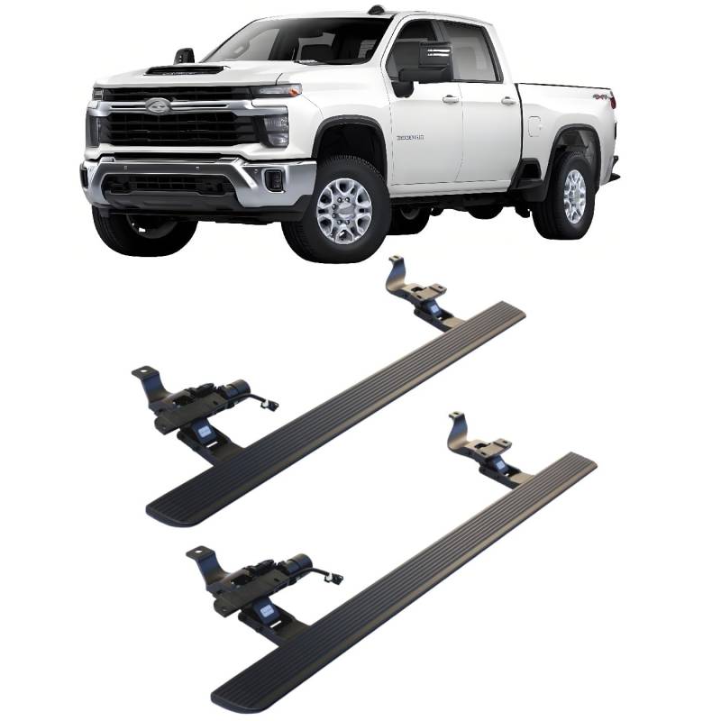 JEBNGX Elektrisch einziehbare Trittbretter, kompatibel mit Chevrolet Silverado GMC Sierra 1500 2500hd 3500hd Crew Cab 2022 2023 2024 2025, automatische Seitenstufen, Schienen-Nerf-Bars, Zubehör(Withou von JEBNGX