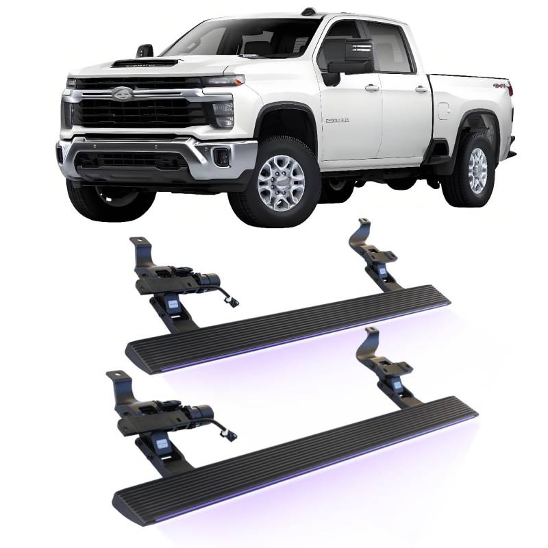 JEBNGX Elektrisch einziehbare Trittbretter, kompatibel mit Chevrolet Silverado GMC Sierra 1500 2500hd 3500hd Crew Cab 2022 2023 2024 2025, automatische Seitenstufen, Schienen-Nerf-Bars, Zubehör(Wift l von JEBNGX