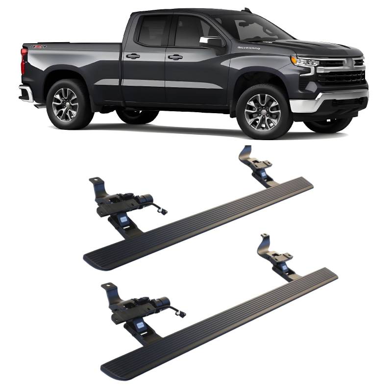 JEBNGX Elektrisch einziehbare Trittbretter, kompatibel mit Chevy Silverado GMC Sierra 1500 2500 3500HD Double Cab 2020–2025, automatische Seitenstufen aus Aluminium, Schienen-Nerf-Bars, Zubehör(Withou von JEBNGX