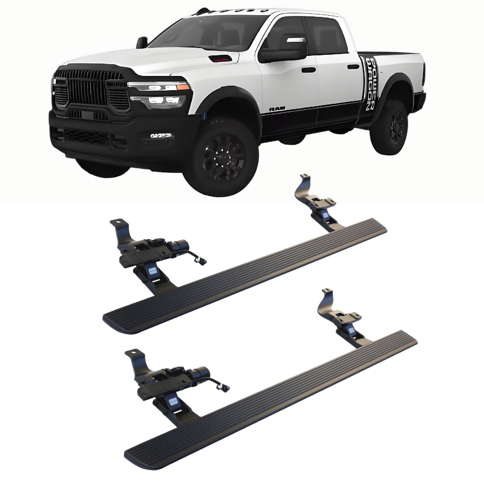 JEBNGX Elektrisch einziehbare Trittbretter, kompatibel mit Dodge Ram 2500 3500 Crew Cab 2021 2022 2023 2024 2025, automatische Seitenstufen aus Aluminium, Schienen-Nerf-Bars, Zubehör(Wift Light) von JEBNGX