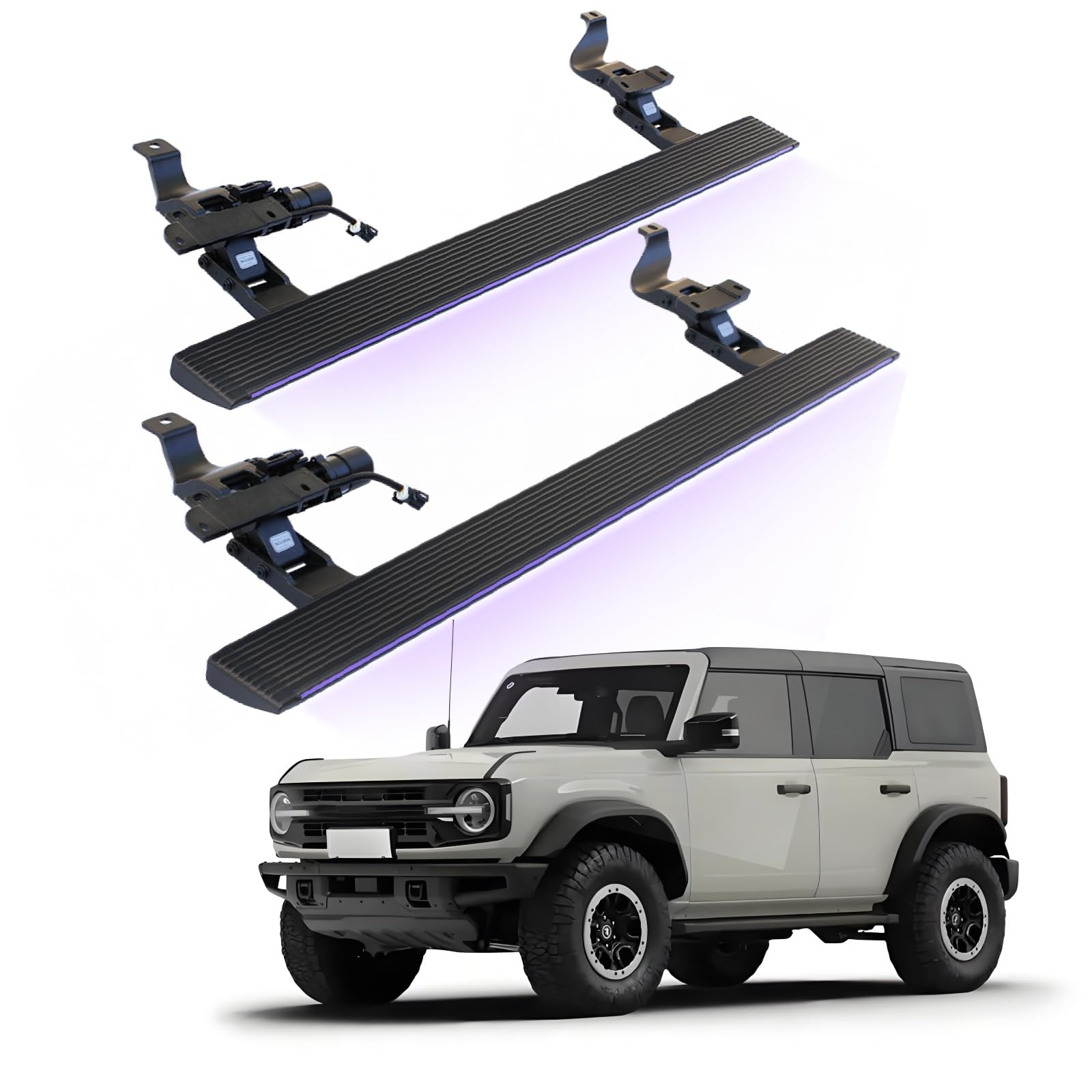 JEBNGX Elektrisch einziehbare Trittbretter, kompatibel mit Ford Bronco 2022 2023 2024 2025, 4-Türer (nicht for Bronco Sport), automatische Seitentrittstufen aus Aluminium, Schienen-Nerf-Bars, Zubehör( von JEBNGX