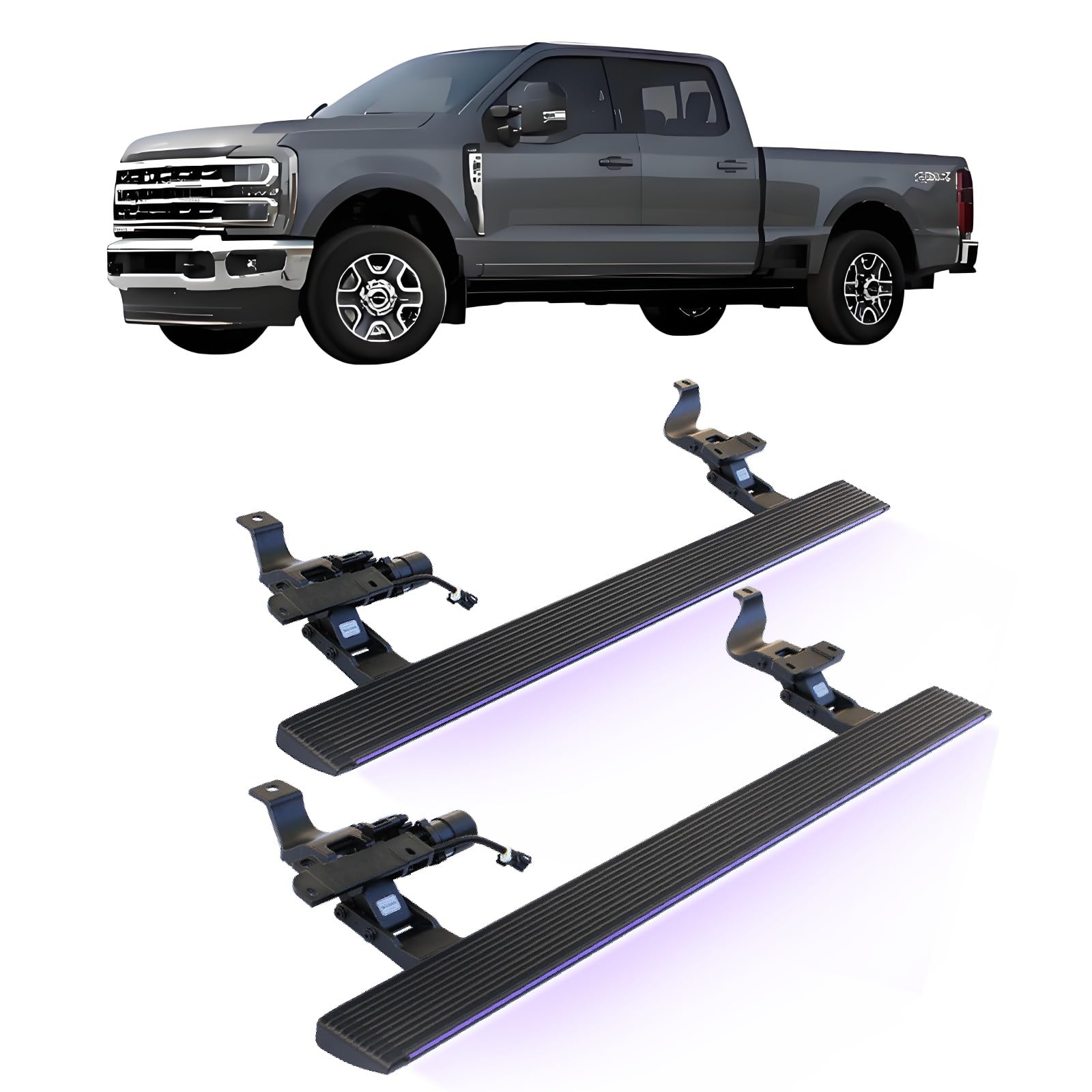 JEBNGX Elektrisch einziehbare Trittbretter, kompatibel mit Ford F-150 Super Crew Cab und F250 F350 Super Duty Crew Cab 2020–2025, automatische Seitenstufen, Schienen-Nerf-Bars, Zubehör(Wift Light) von JEBNGX