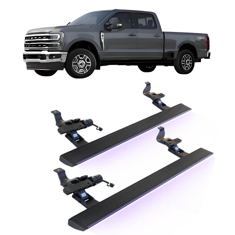 JEBNGX Elektrisch einziehbare Trittbretter, kompatibel mit Ford F-150 Super Crew Cab und F250 F350 Super Duty Crew Cab 2020–2025, automatische Seitenstufen, Schienen-Nerf-Bars, Zubehör(Wift Light) von JEBNGX