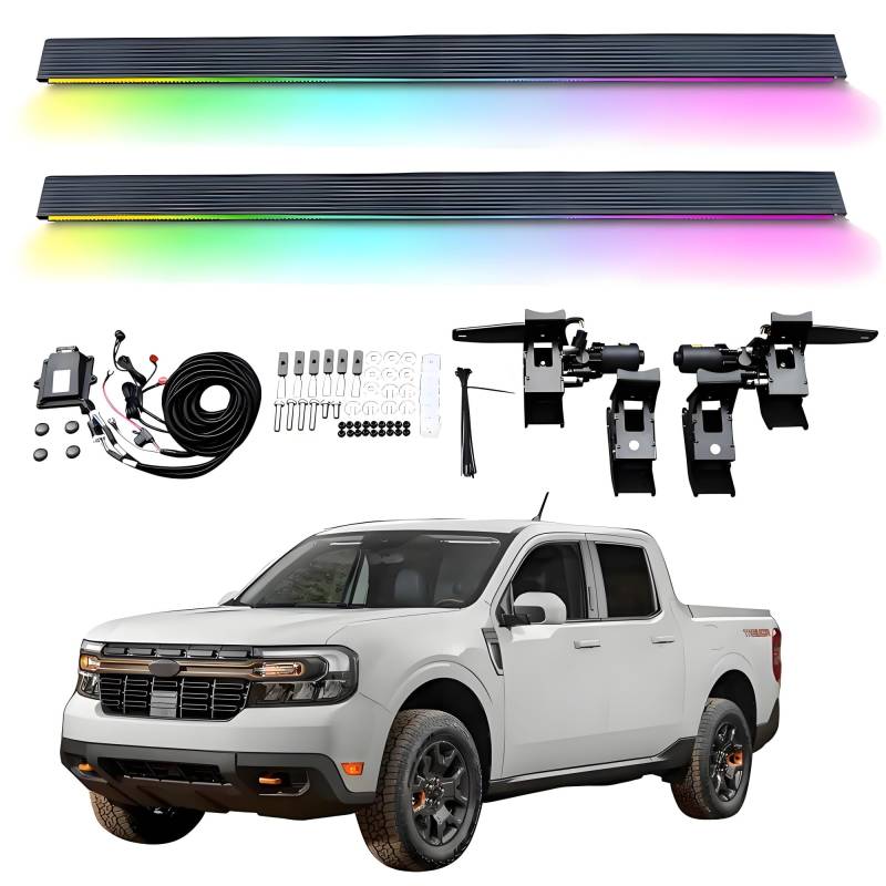 JEBNGX Elektrisch einziehbare Trittbretter, kompatibel mit Ford Maverick Crew Cab 2023 2024 2025, automatische Seitenstufen aus Aluminium, Schienen-Nerf-Bars, Zubehör(Wift Light) von JEBNGX