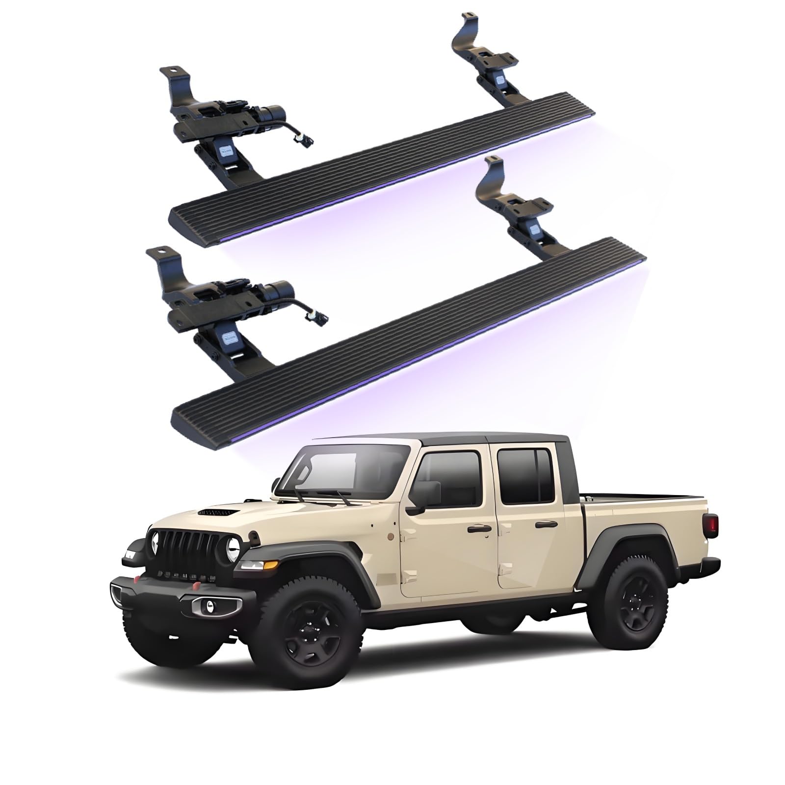 JEBNGX Elektrisch einziehbare Trittbretter, kompatibel mit Jeep Gladiator JT 4-Türer 2020 2021 2022 2023 2024 2025, automatische Seitenstufen aus Aluminium, Schienen-Nerf-Bars, Zubehör(Wift Light) von JEBNGX