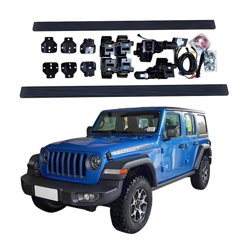 JEBNGX Elektrisch einziehbare Trittbretter, kompatibel mit Jeep Wrangler JL 4-Türer 2022 2023 2024 2025, automatische Seitenstufen aus Aluminium, Schienen-Nerf-Bars, Zubehör(Without Light) von JEBNGX