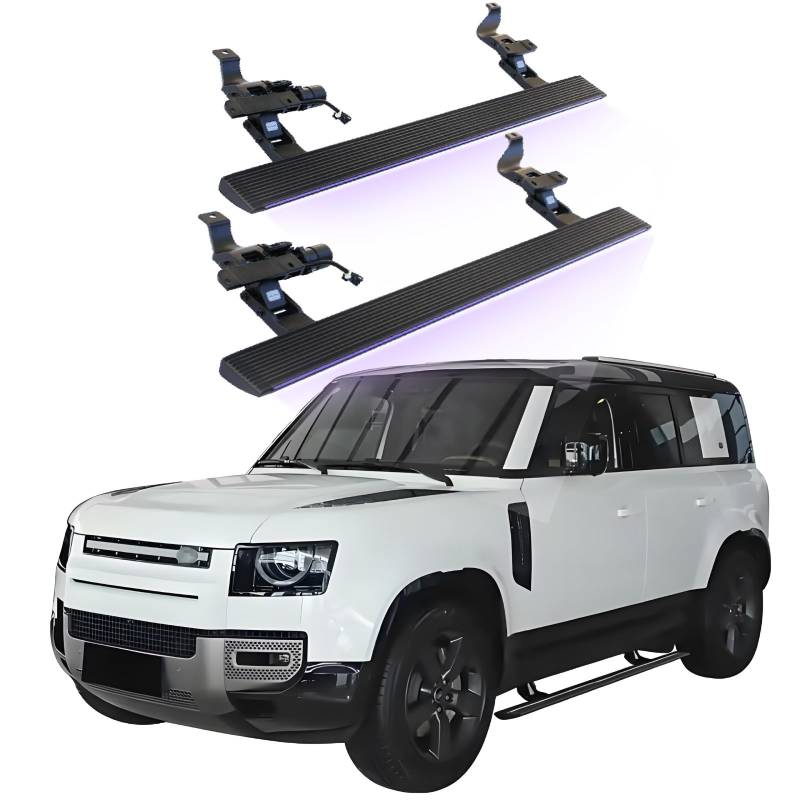 JEBNGX Elektrisch einziehbare Trittbretter, kompatibel mit Land Rover Defender 110 130 4-Türer 2020 2021 2022 2023 2024 2025, automatische Seitenstufen aus Aluminium, Schienen-Nerf-Bars, Zubehör(Wift von JEBNGX